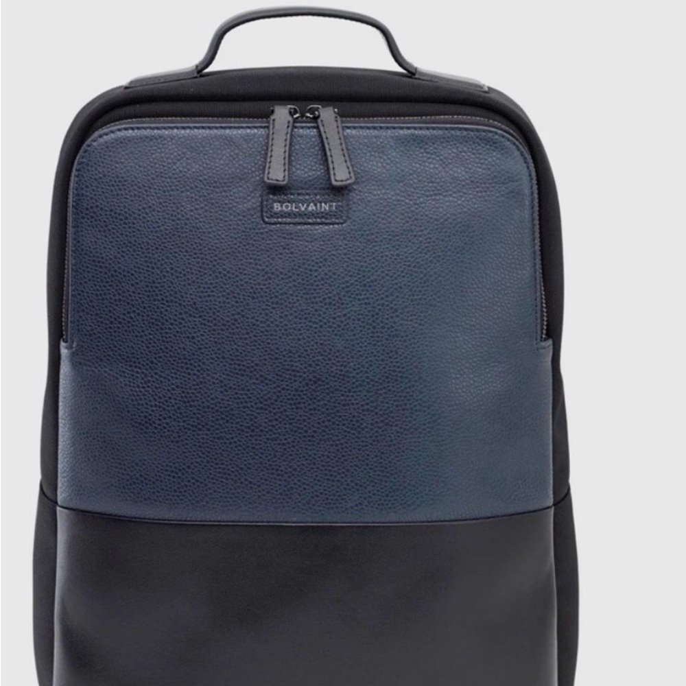 Men’s Black and Blue Leather Backpack Luxury Work Travel Bag Bolvaint